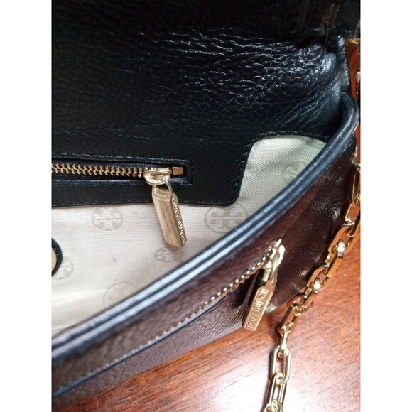Tory Burch Crossbody Handbag Black Leather Shoulder Bag Clutch Purse Beautiful - Picture 10 of 10